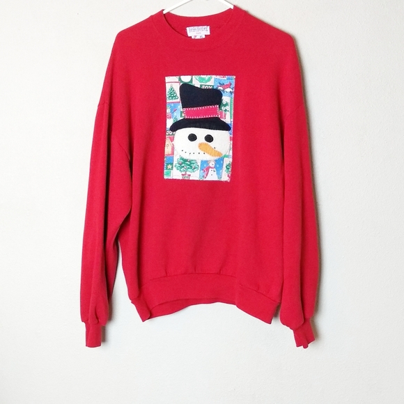 Vintage Crewneck Red Snow Man Christmas Sweater - Picture 1 of 5